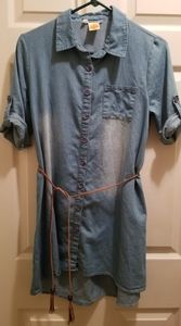 Denim dress with braided belt